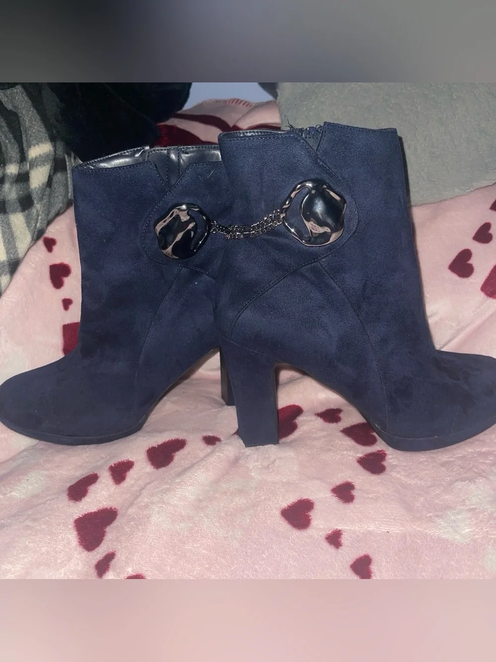 Classic Navy Suede Block-Heel Ankle Boots